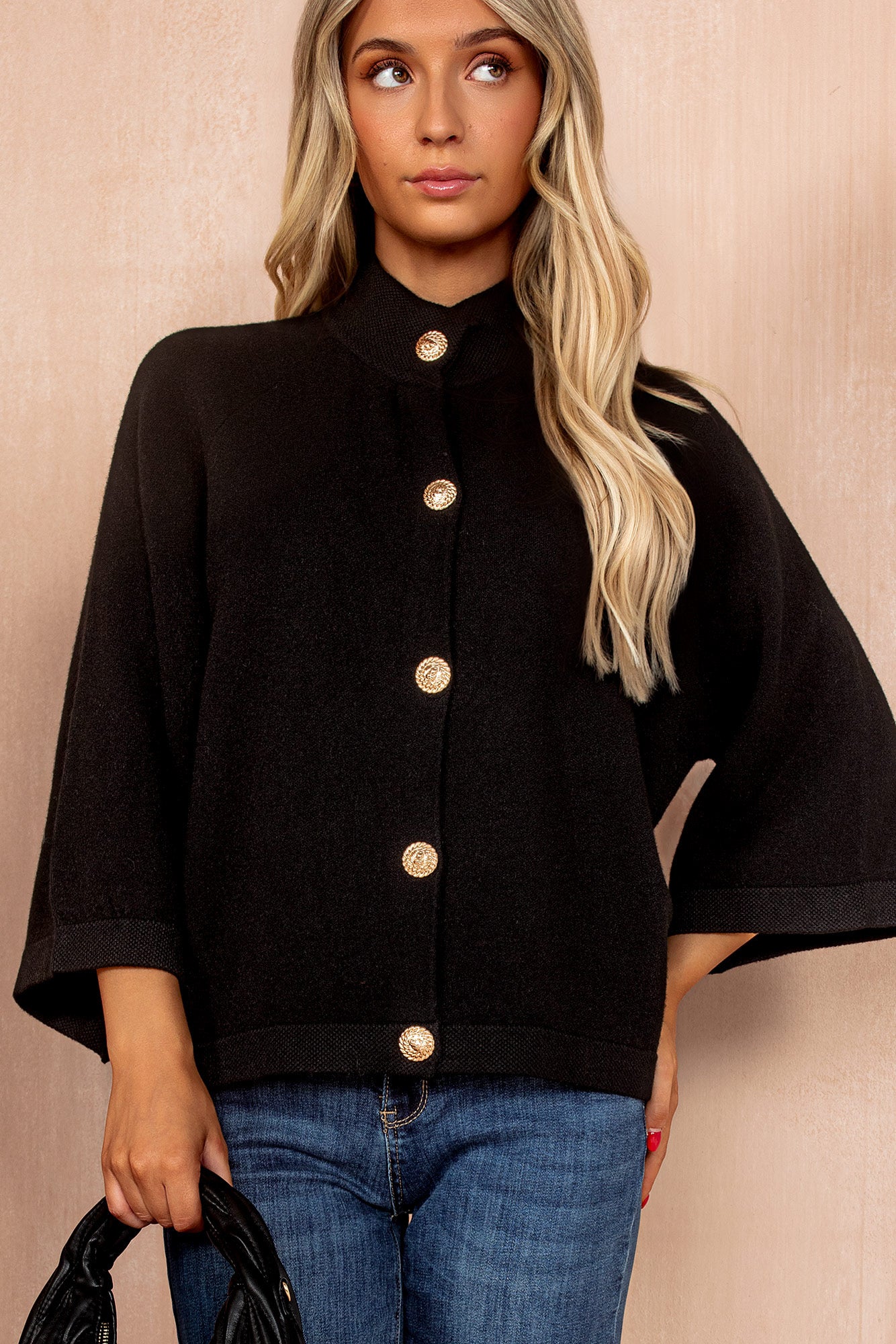 Colby Black High Neck Cardigan