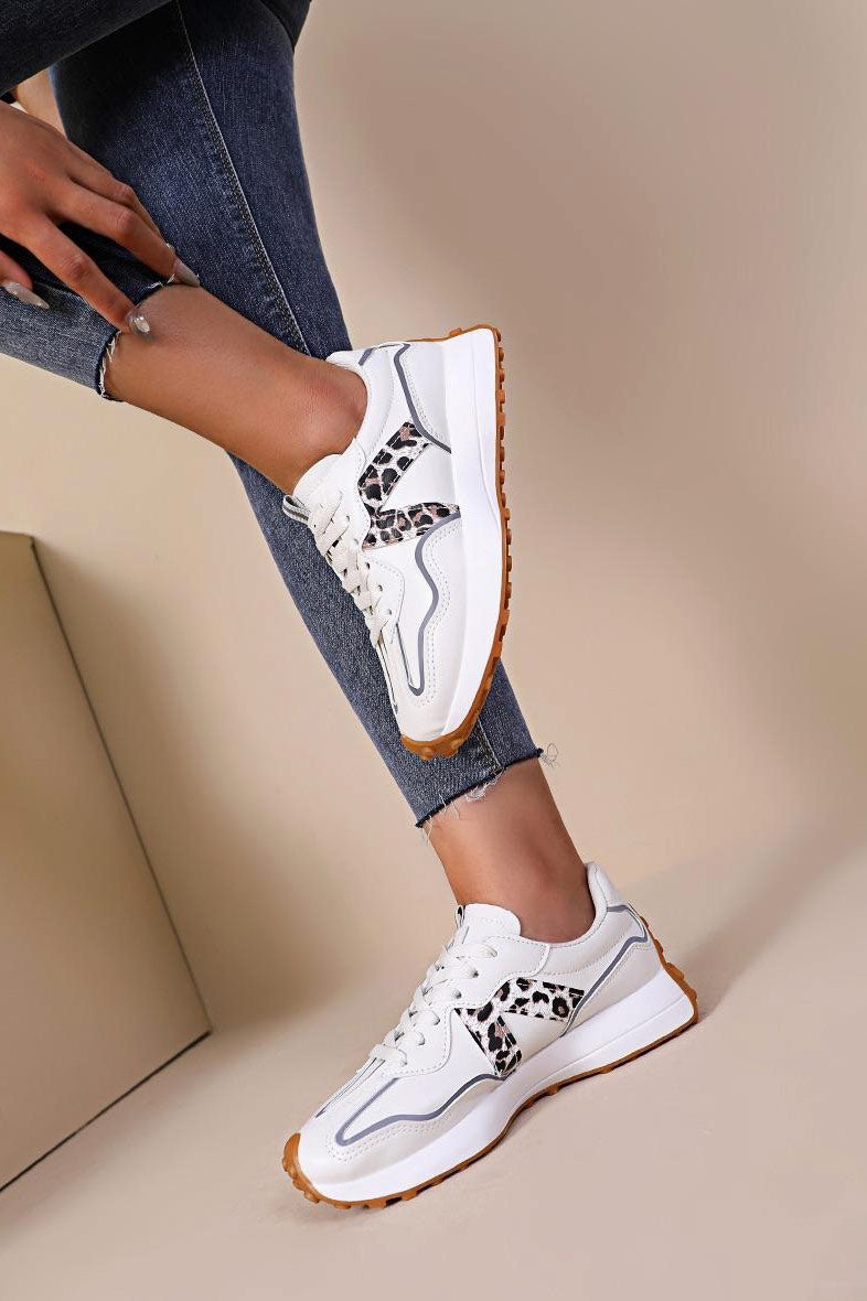 Cora Leopard Print PU Chunky Trainers