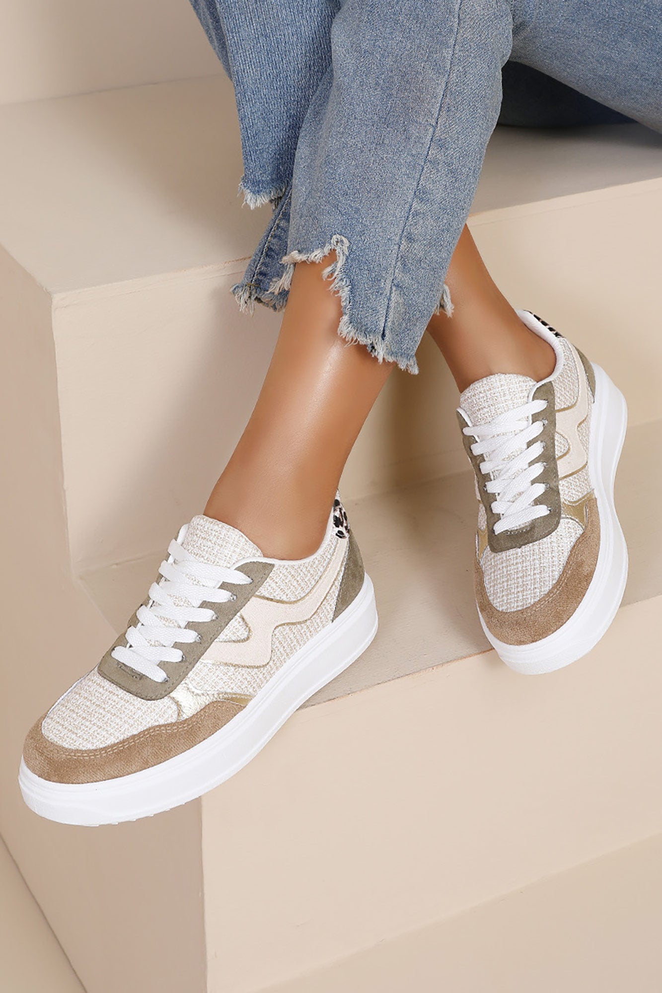 Dakota Khaki Suedette Chunky Trainers