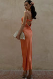 Danetta Orange Satin Bandeau Dress