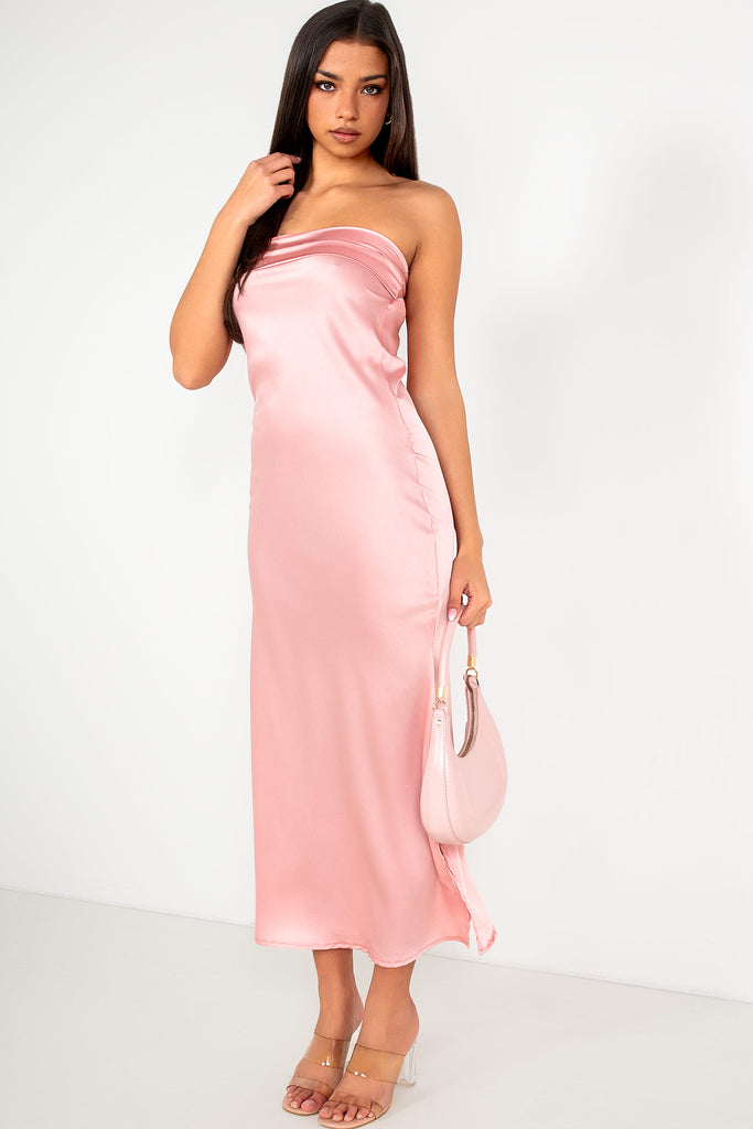 Danetta Pale Pink Satin Bandeau Dress