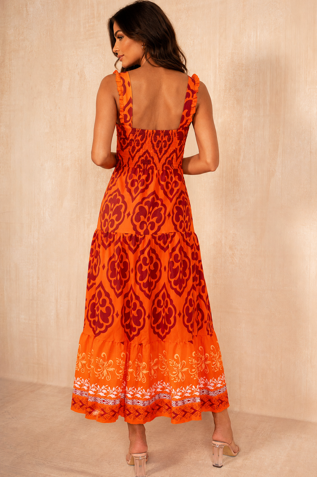 Danica Orange Boho Print Smock Dress