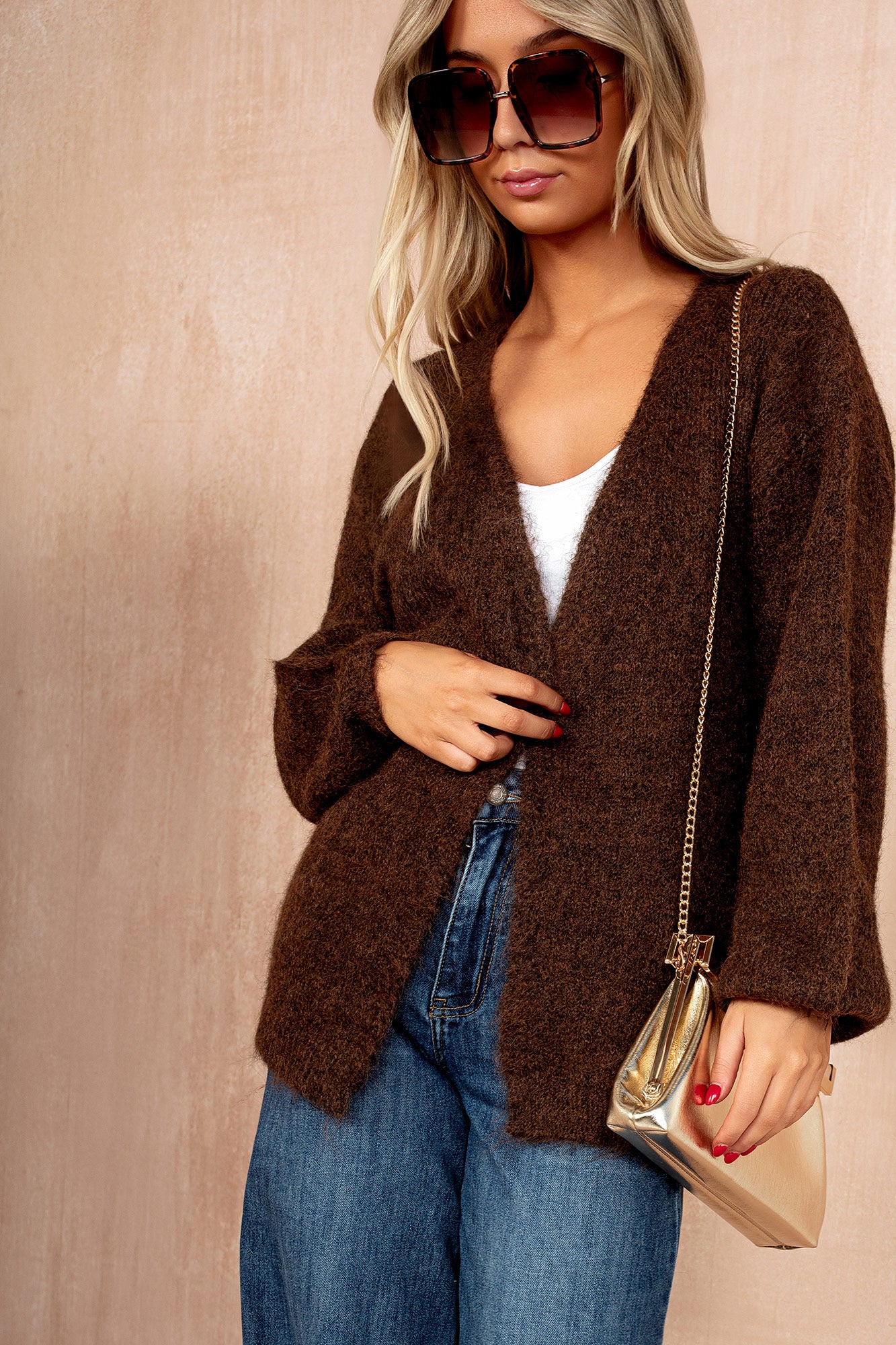 Dawn Chocolate Hairy Knit Cardigan