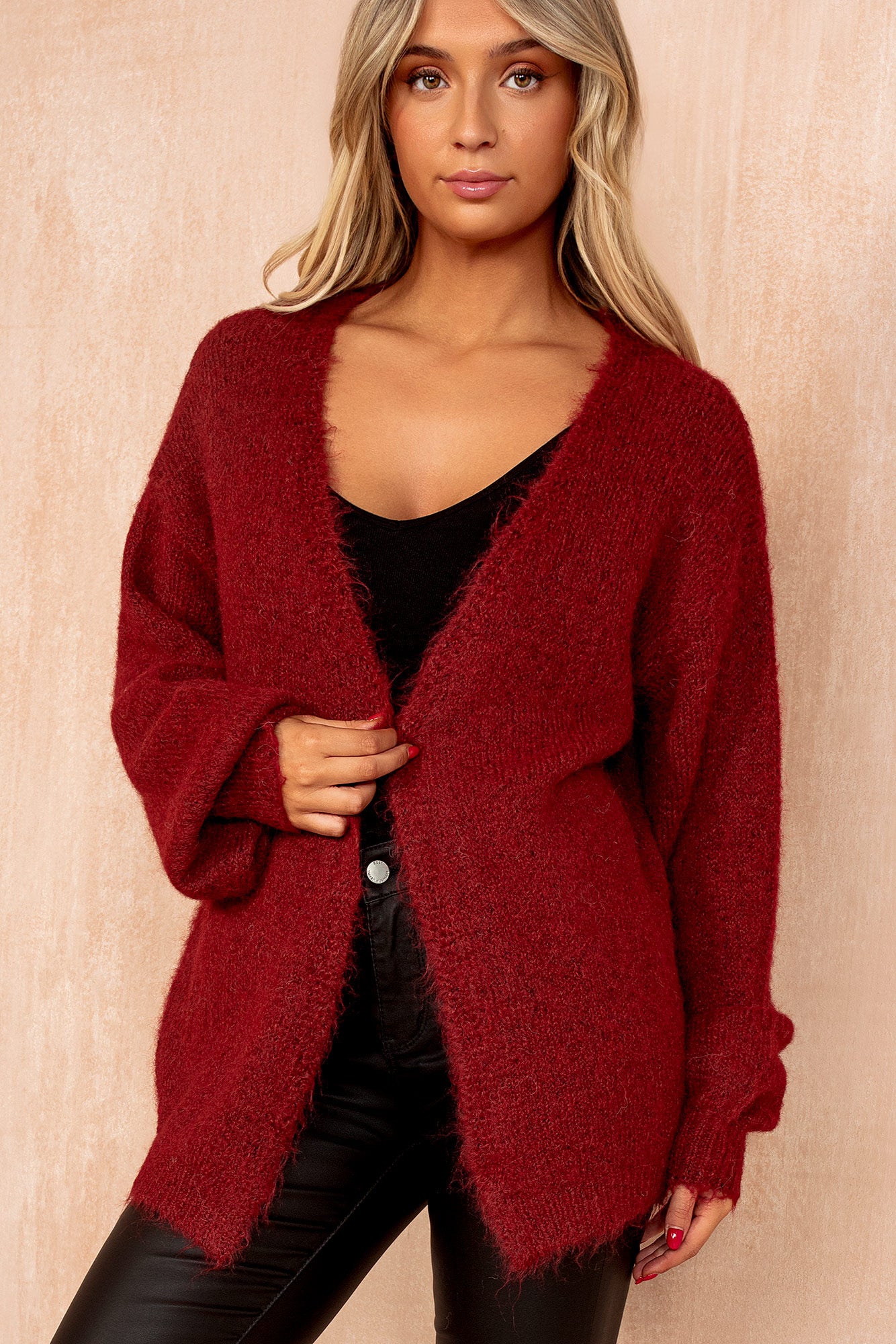 Dawn Wine Hairy Knit Cardigan