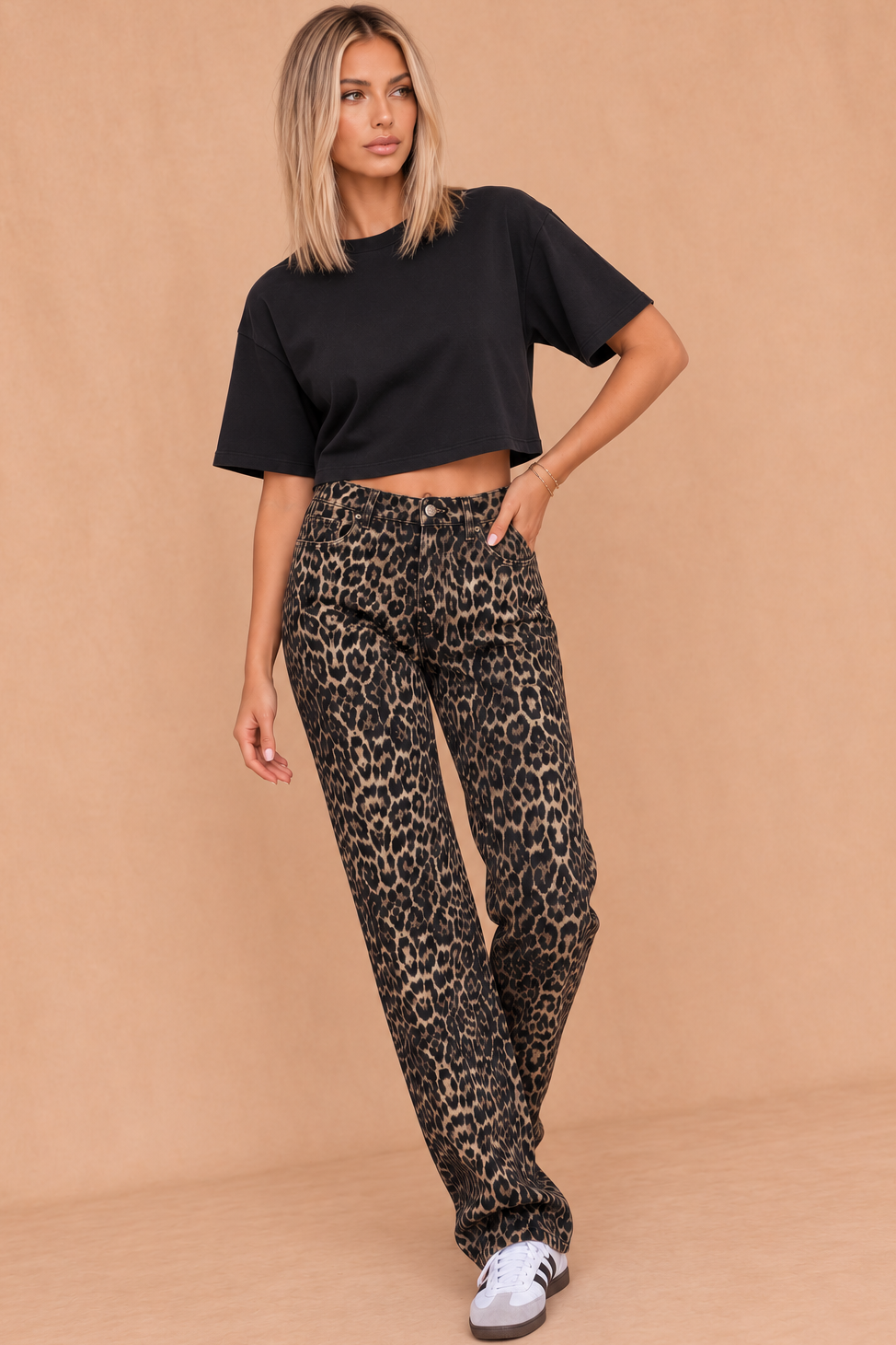 Delta Leopard Print Wide Leg Jeans