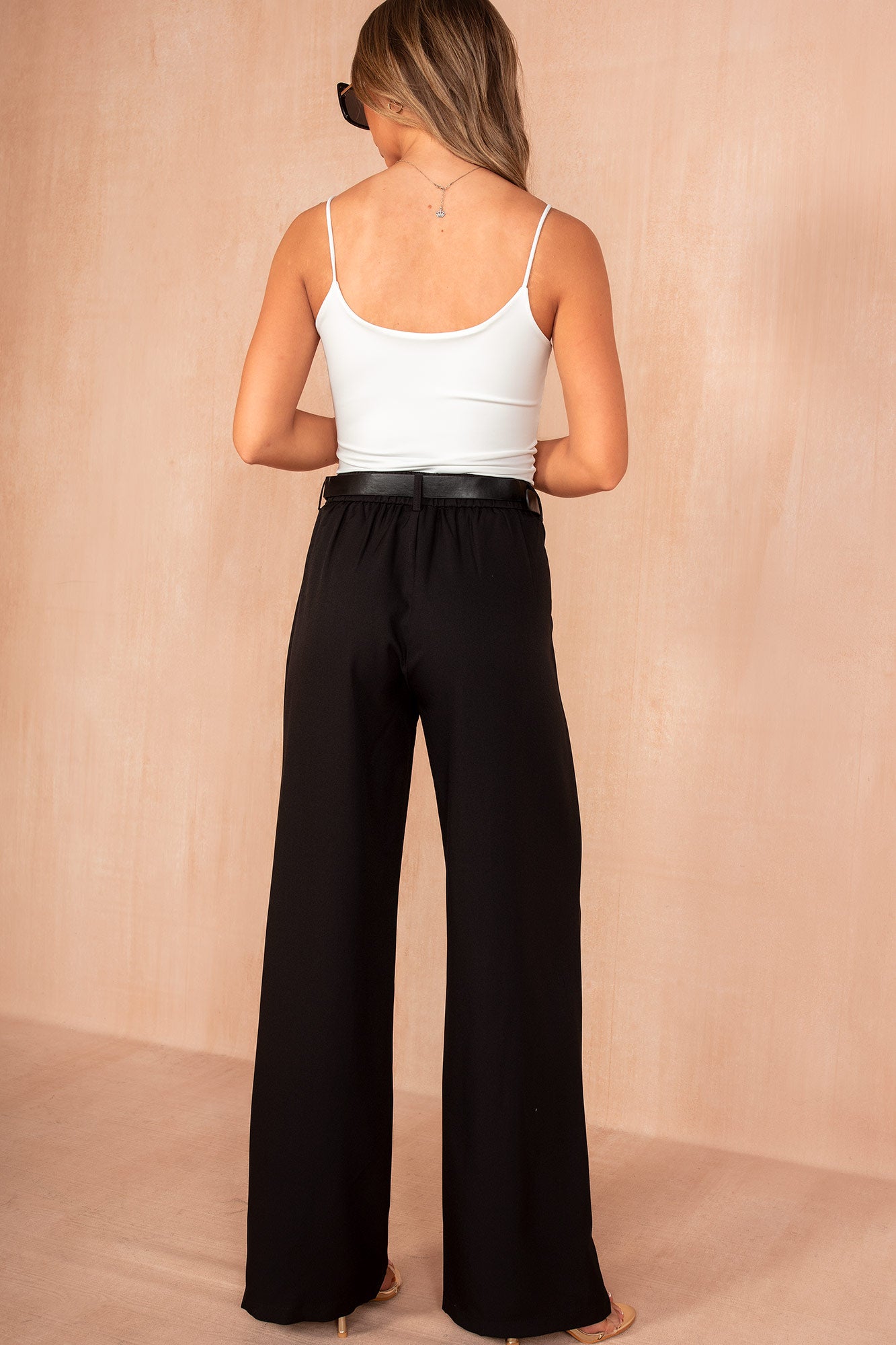 Dervla Black Belted Wide Leg Trousers