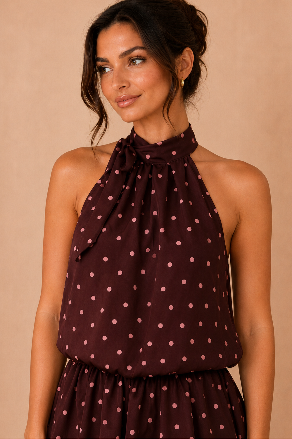 Dixie Burgundy Satin Polka Dot Dress