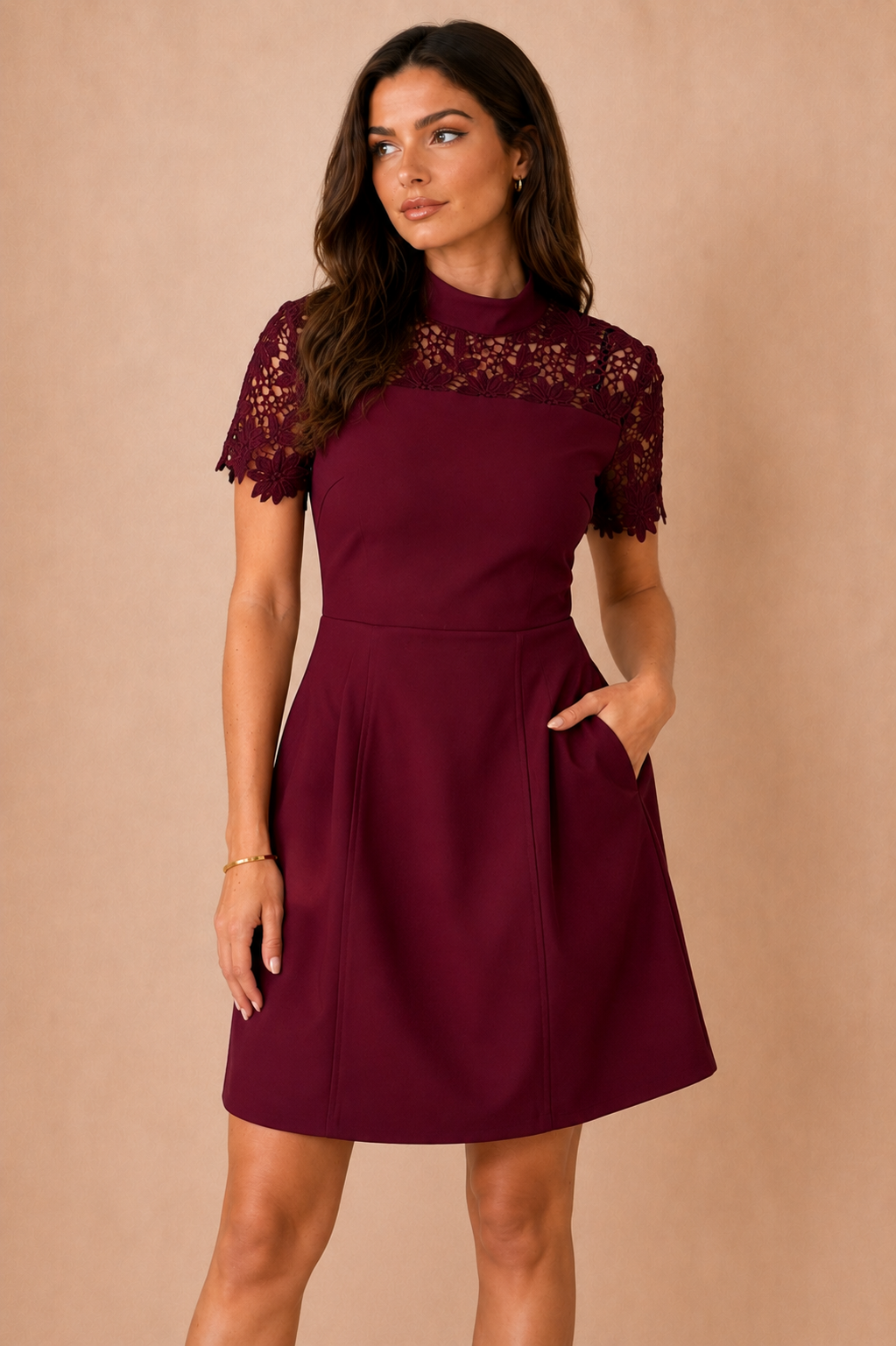 Dolcie Burgundy Lace Detail Mini Dress