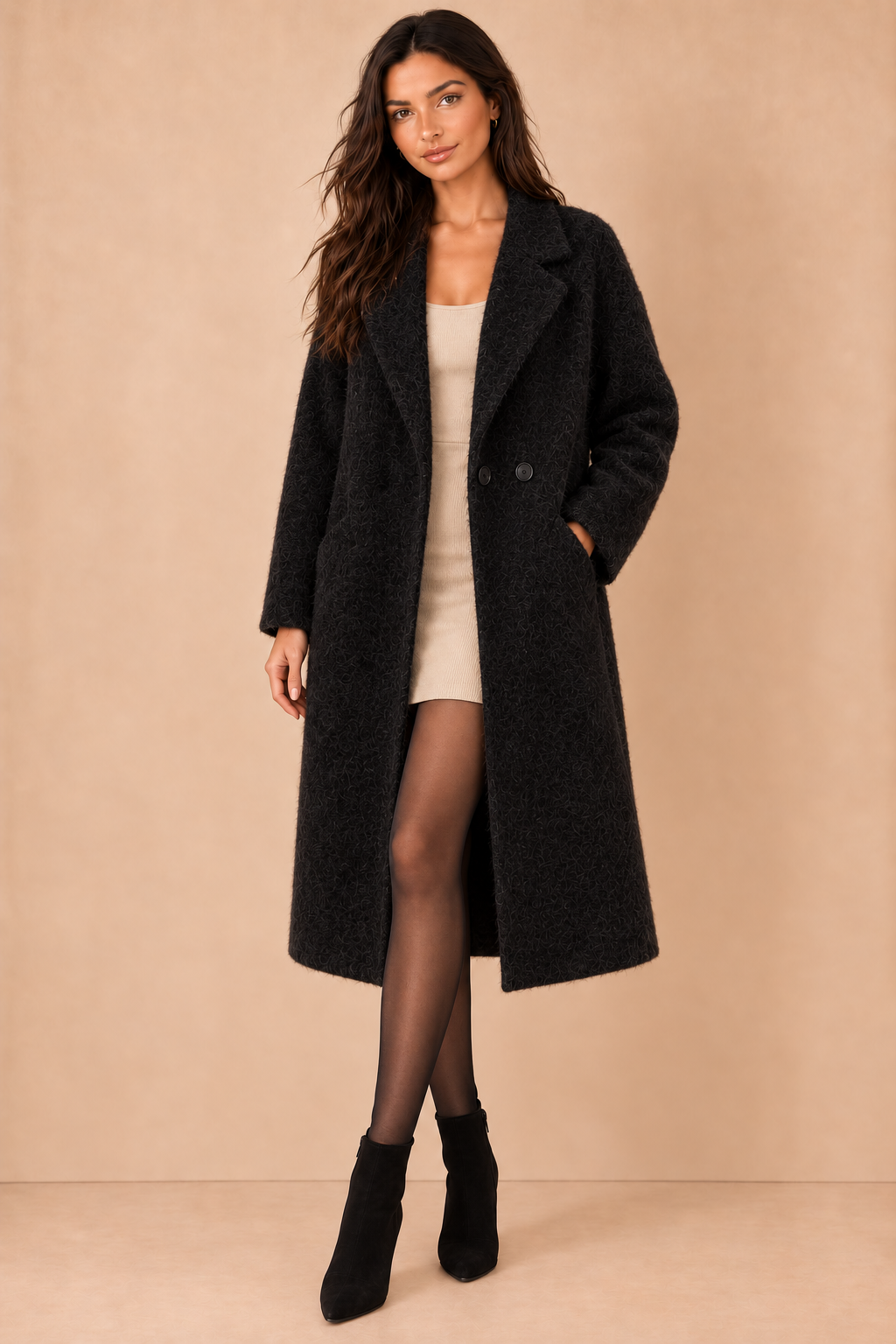 Doris Black Wool Double Breasted Coat