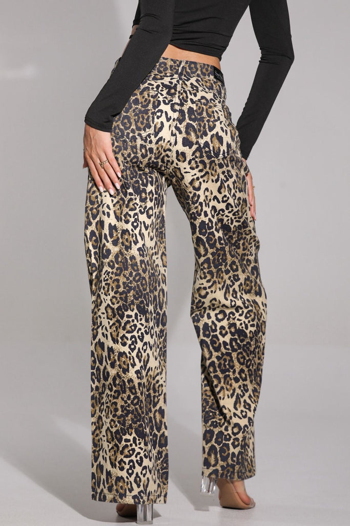 Dorothea Leopard Print Wide Leg Jeans