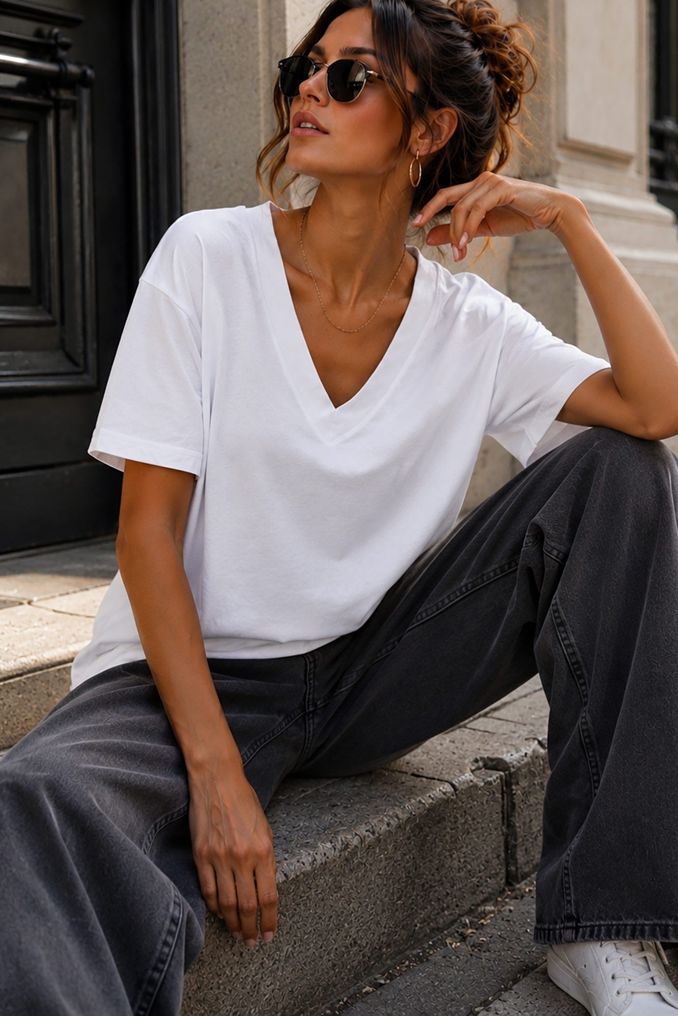 Dorothy White Cotton V Neck Top