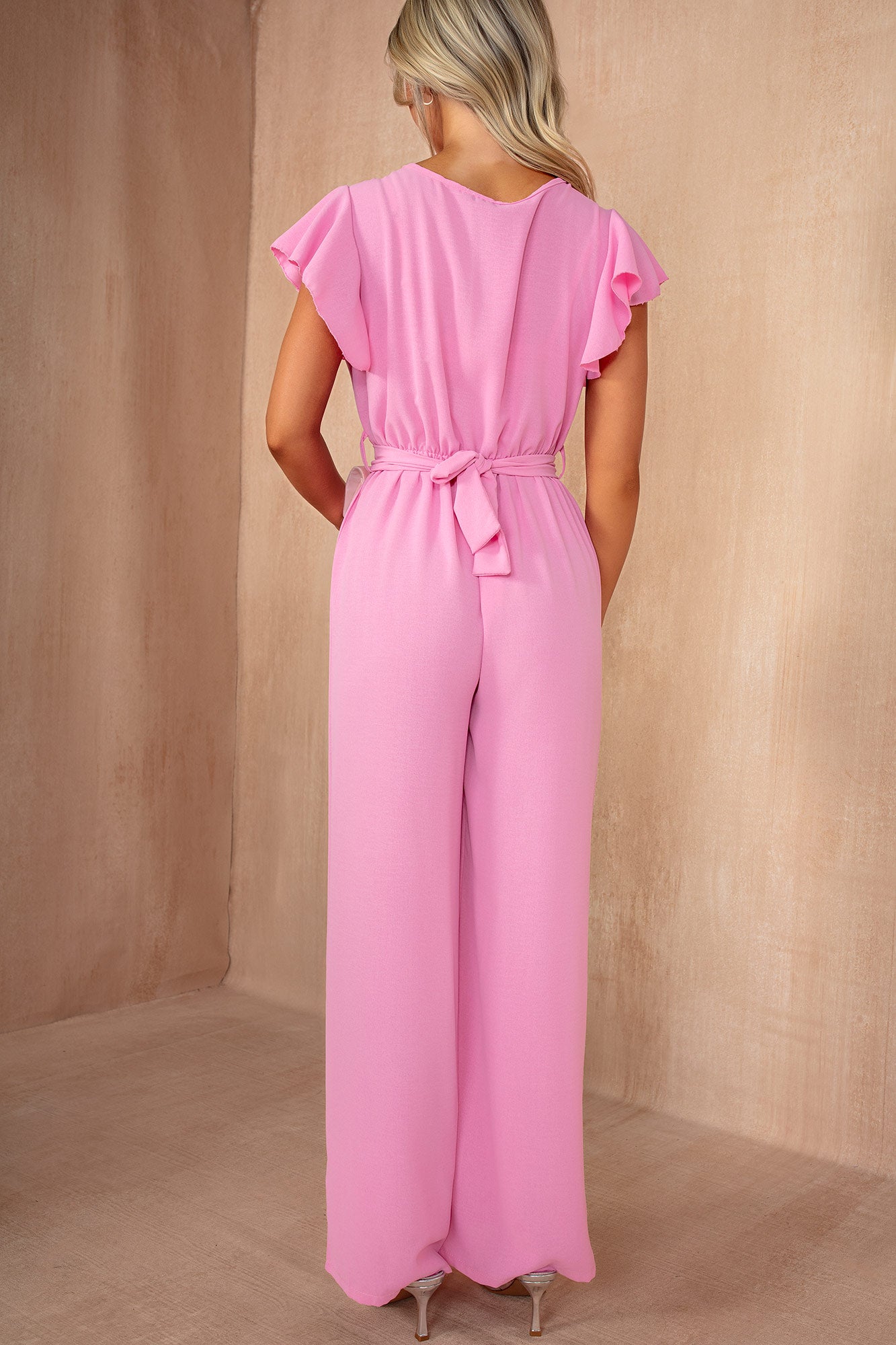 Ella Pink Wrap Belted Jumpsuit