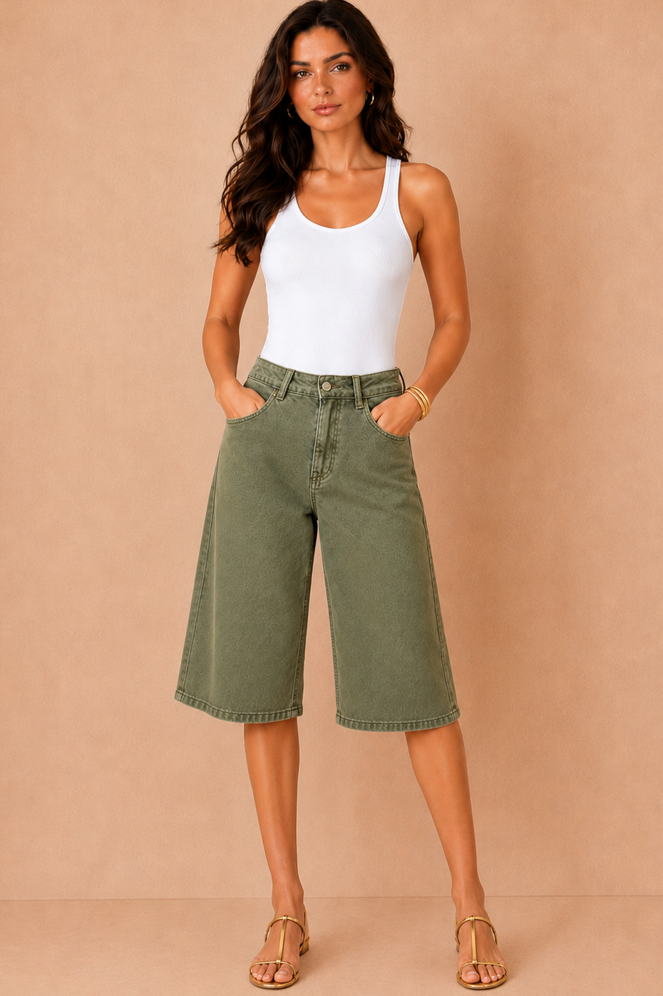Elliott Khaki Longline Bermuda Shorts