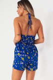 Emz Blue Floral Halter Neck Playsuit