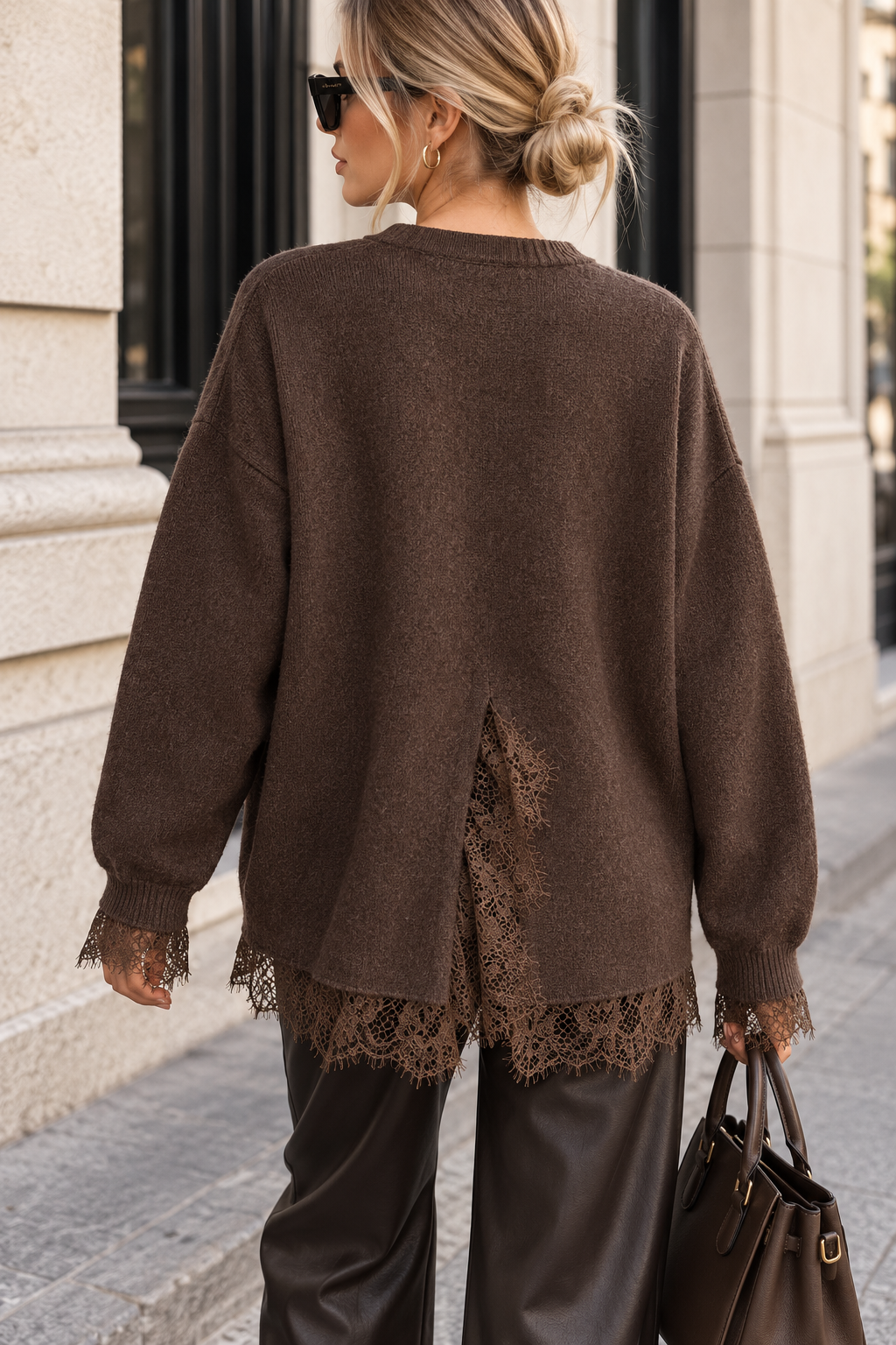 Estelle Chocolate Knit Lace Trim Jumper