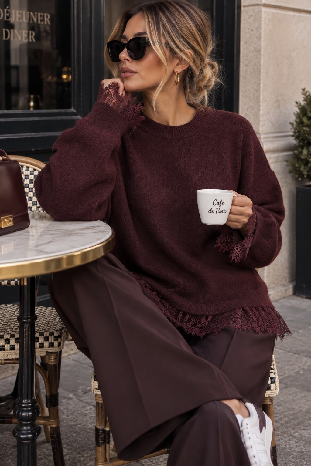 Estelle Plum Knit Lace Trim Jumper