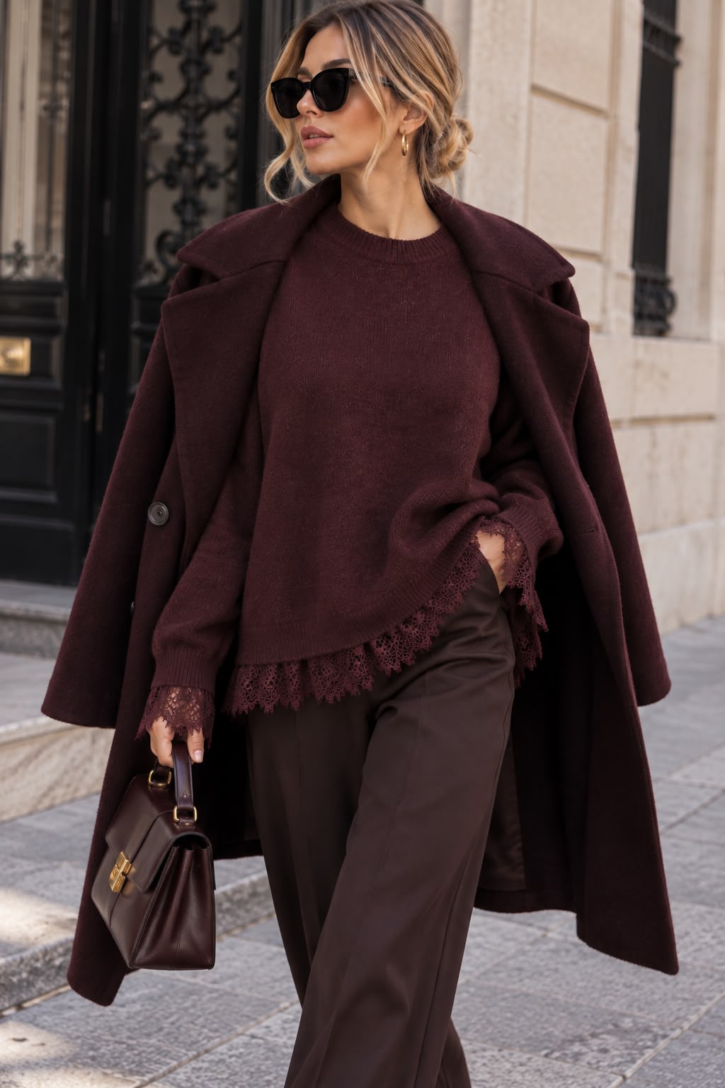 Estelle Plum Knit Lace Trim Jumper