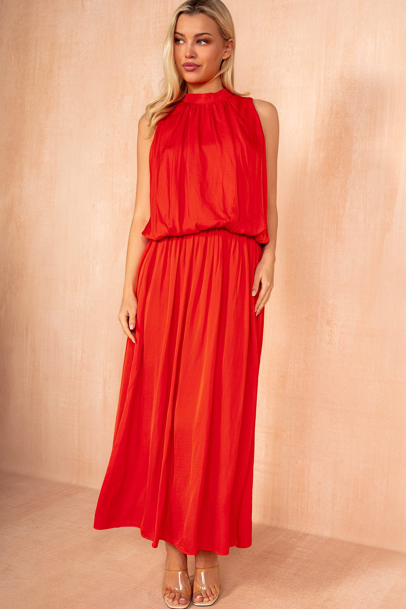 Ethlyn Burnt Orange Matte Satin Maxi Dress