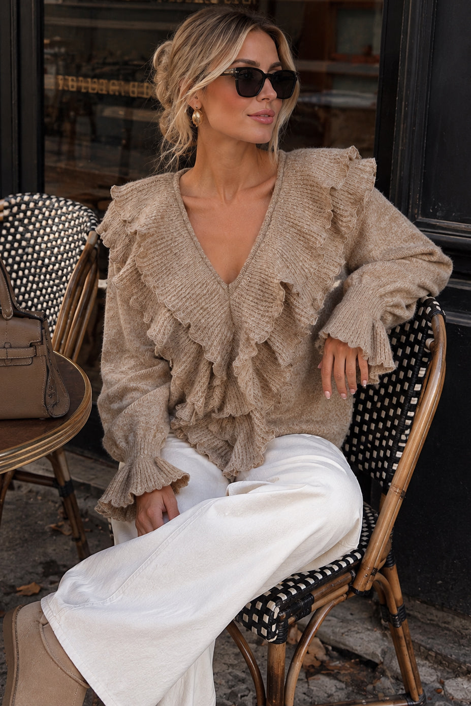 Etta Taupe Knit Ruffle Jumper
