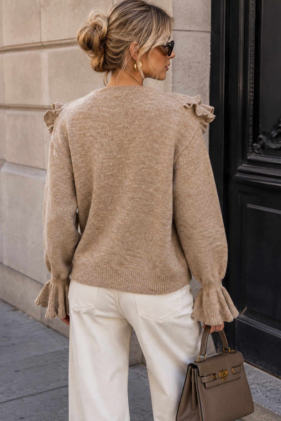 Etta Taupe Knit Ruffle Jumper