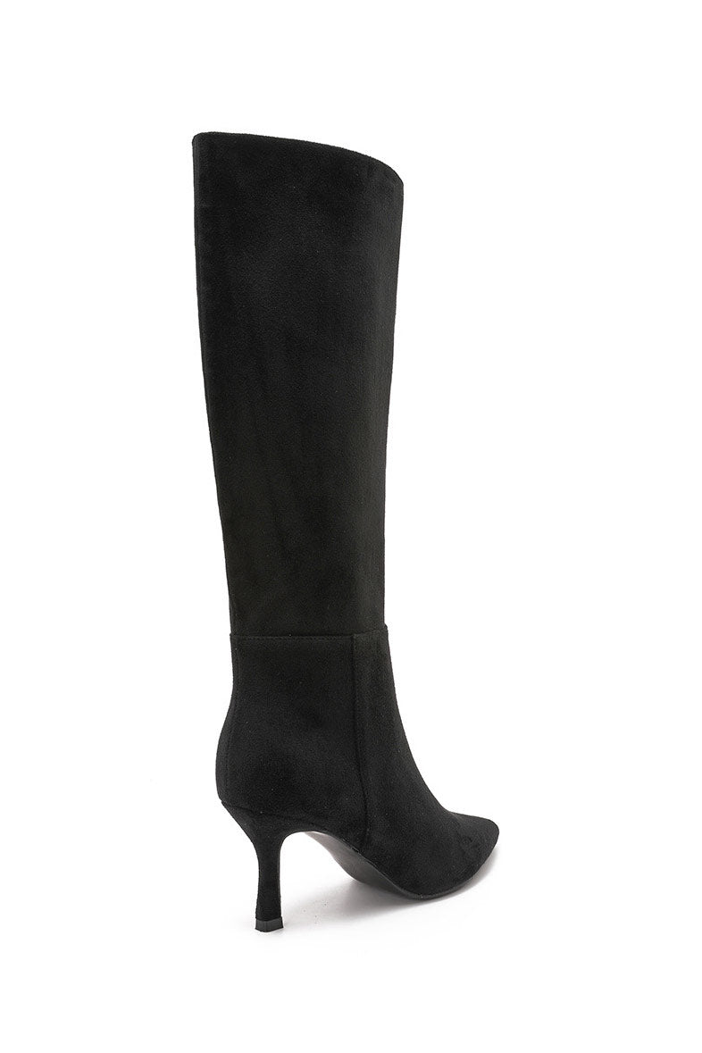 Faye Black Suedette Knee High Boots