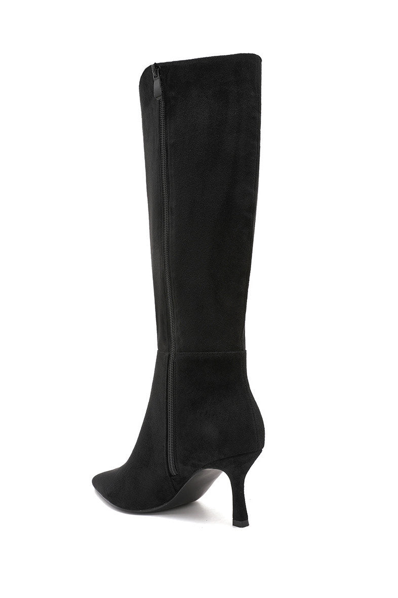 Faye Black Suedette Knee High Boots