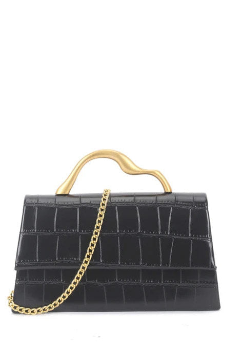 Felis Black Croc Print Detachable Chain Bag
