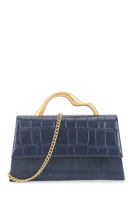 Felis Navy Croc Print Detachable Chain Bag