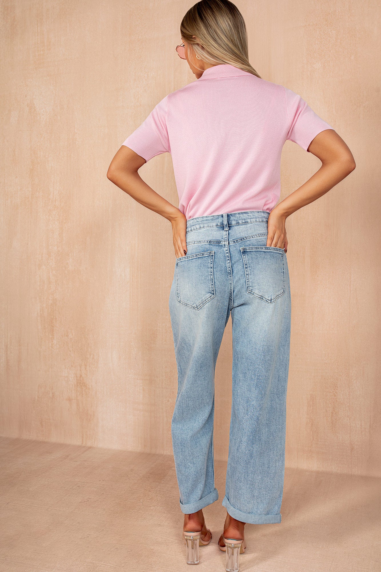 Fenix Pink Rib Knit Celestial Collared Top