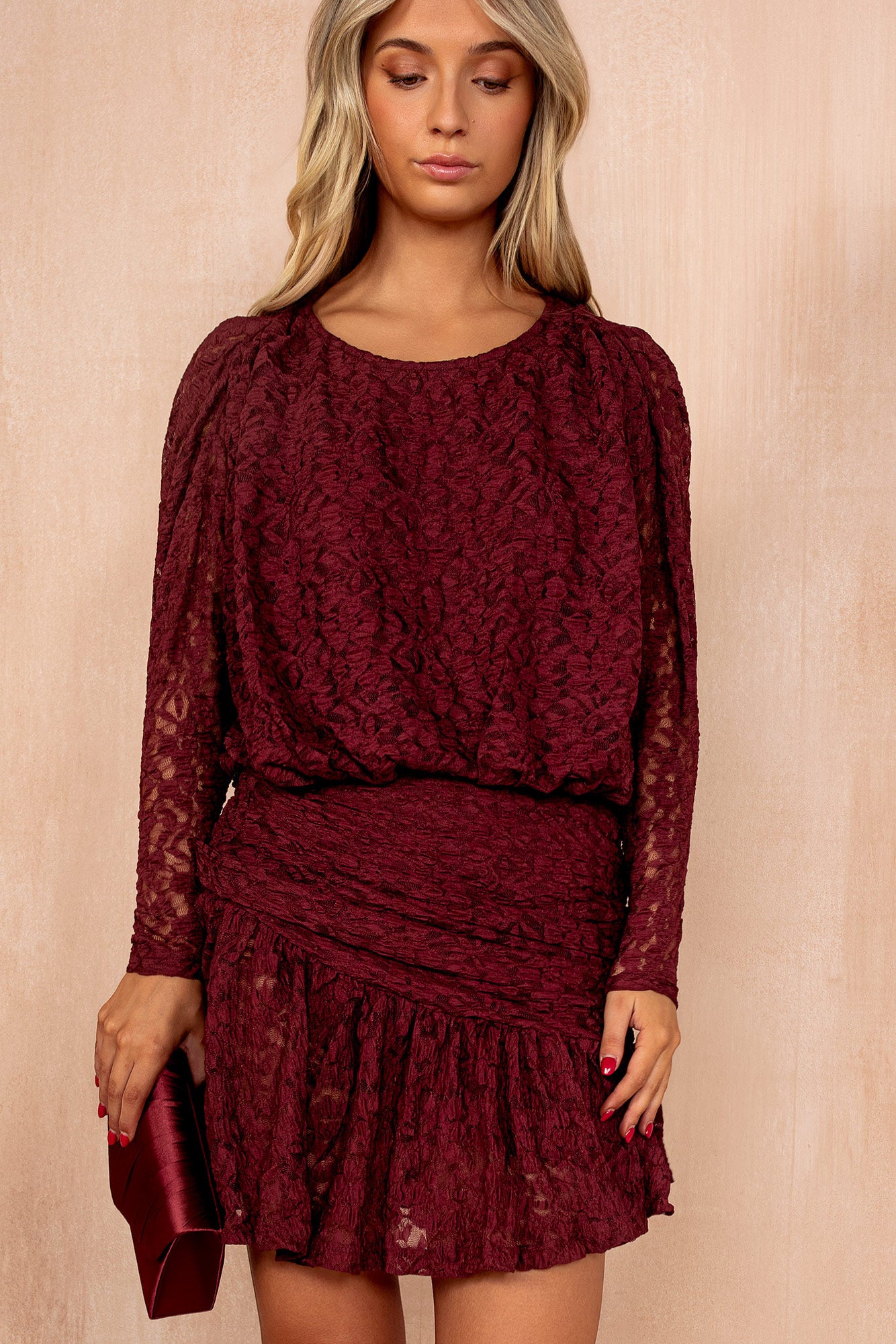 Fernanda Burgundy Lace Frill Dress