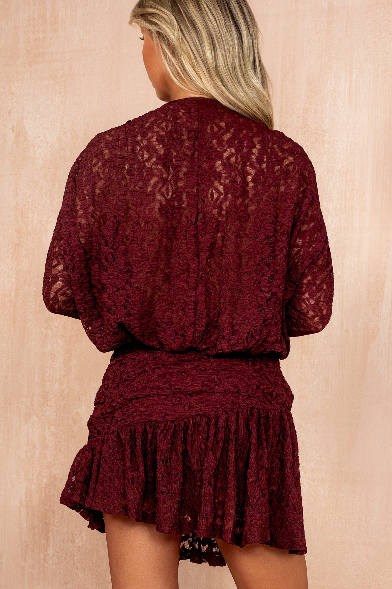 Fernanda Burgundy Lace Frill Dress