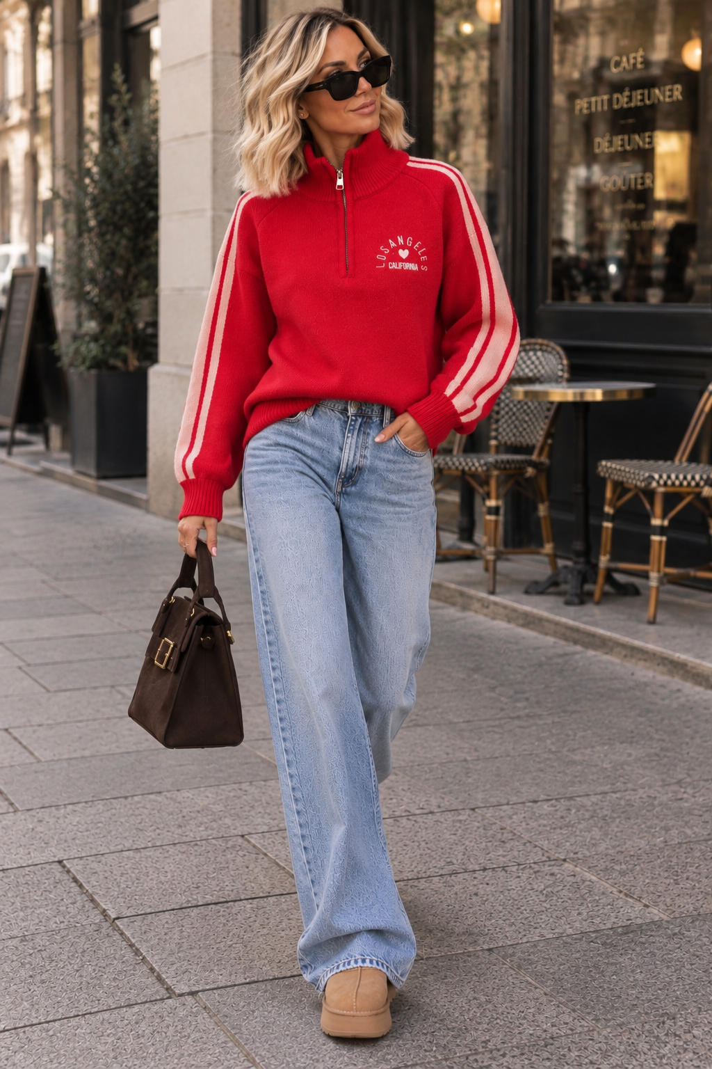 Florencia Red Knit 'Los Angeles' Half Zip Jumper