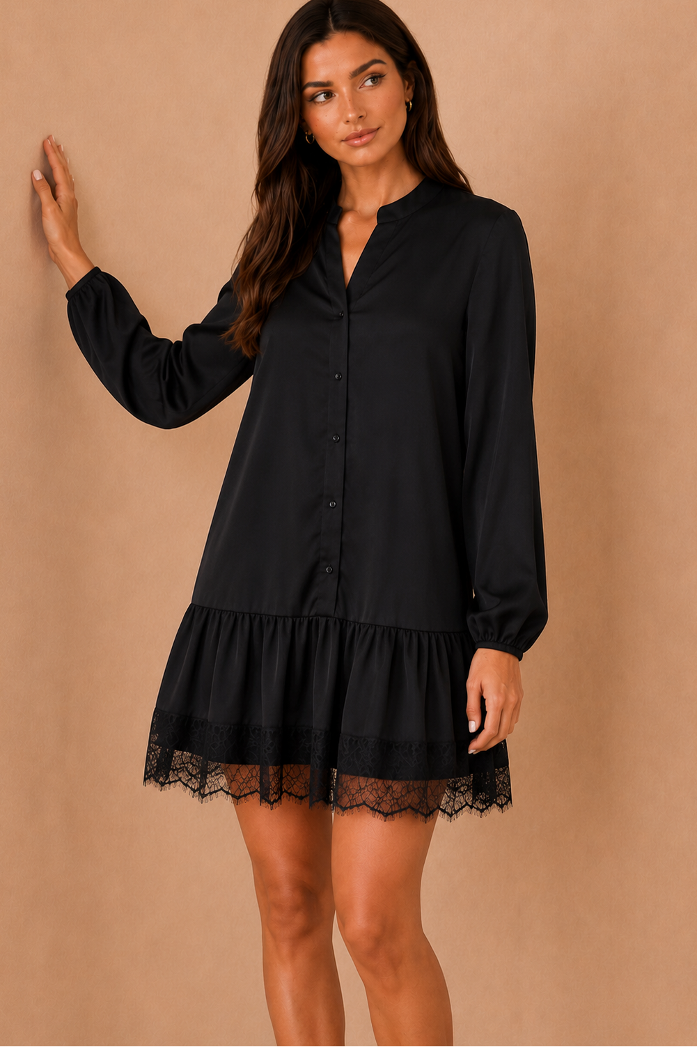 Flossie Black Lace Hem Smock Shirt Dress