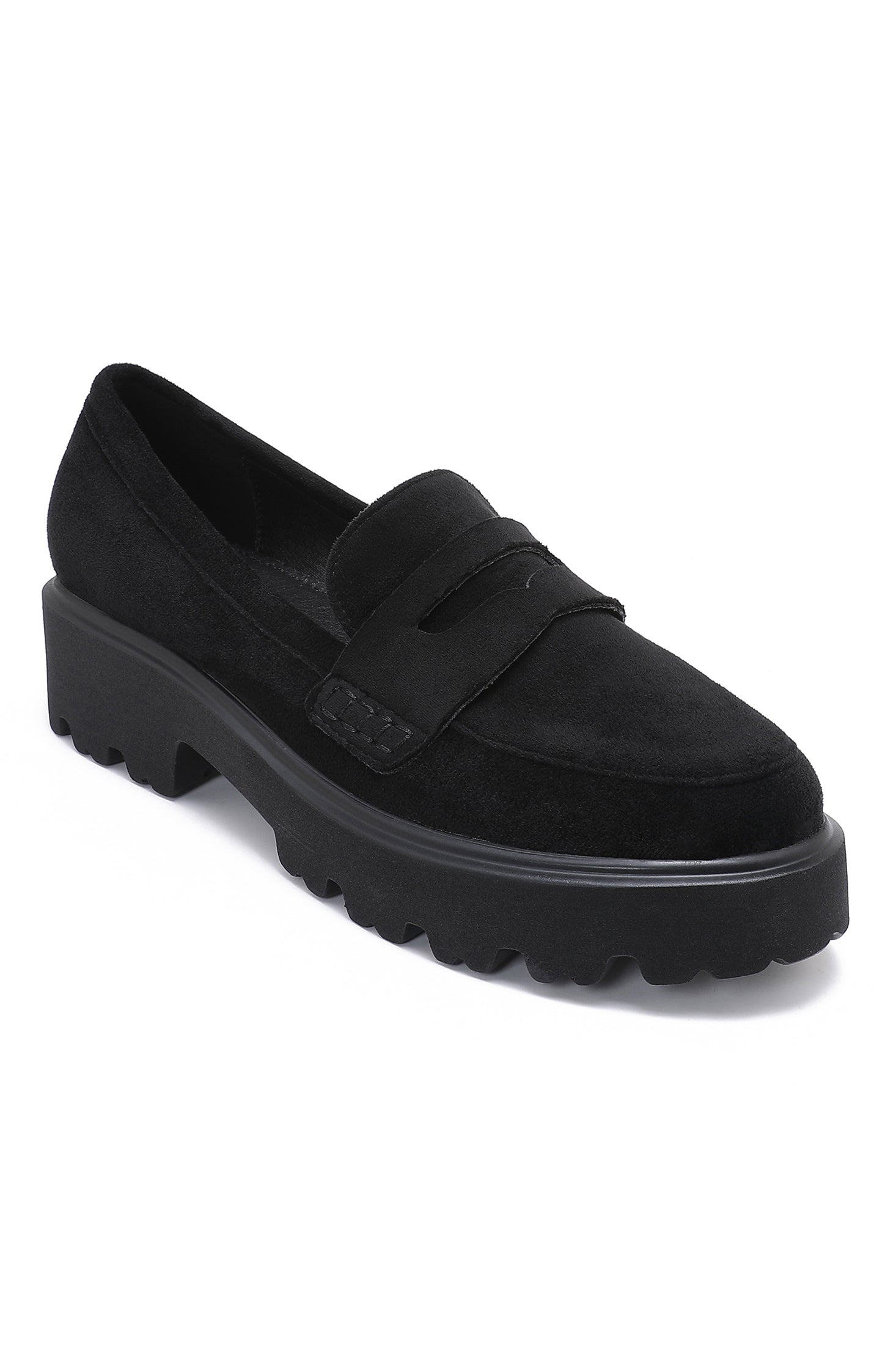 Francena Black Suedette Chunky Loafers