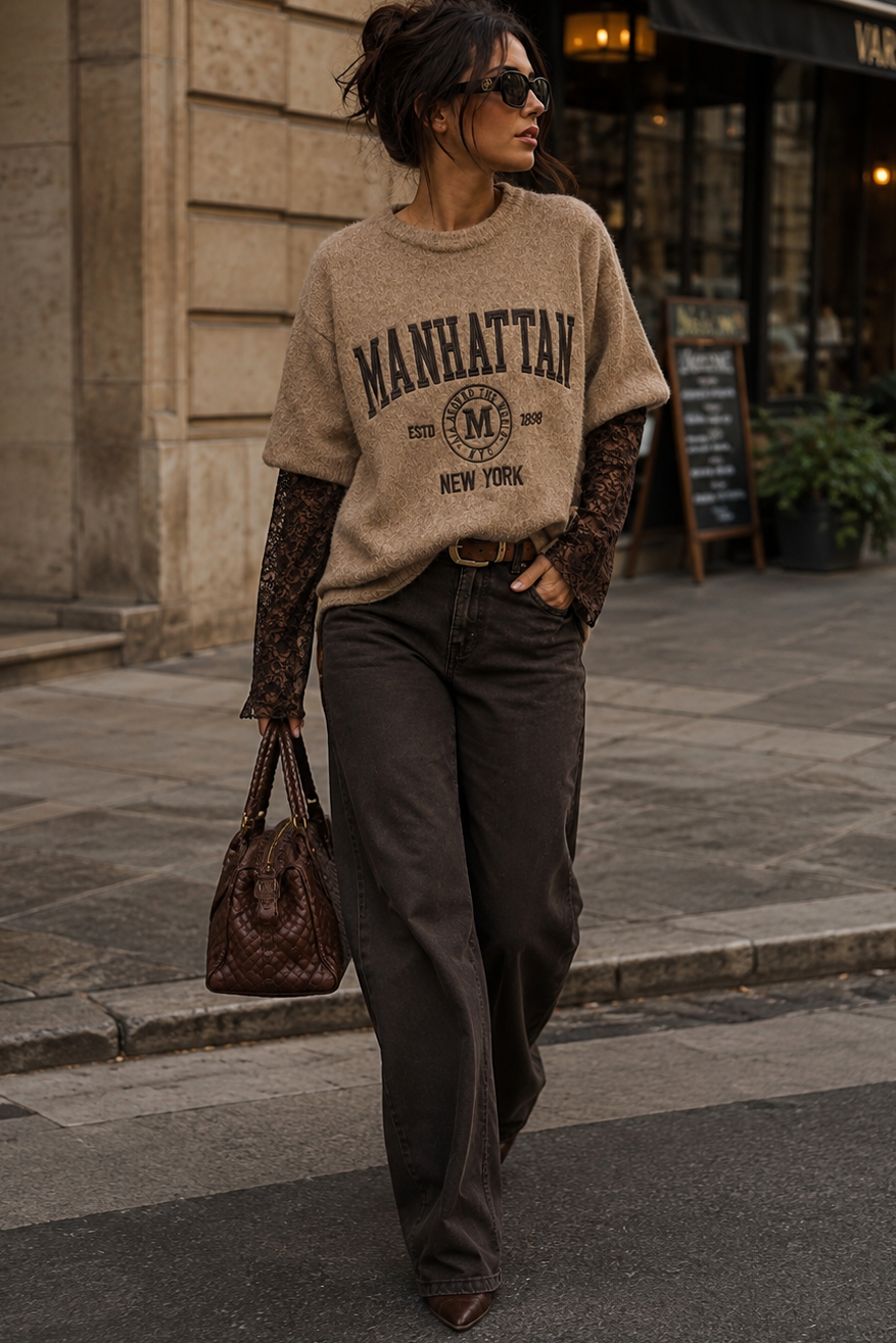 Freddi Camel Knit 'Manhattan New York' Jumper
