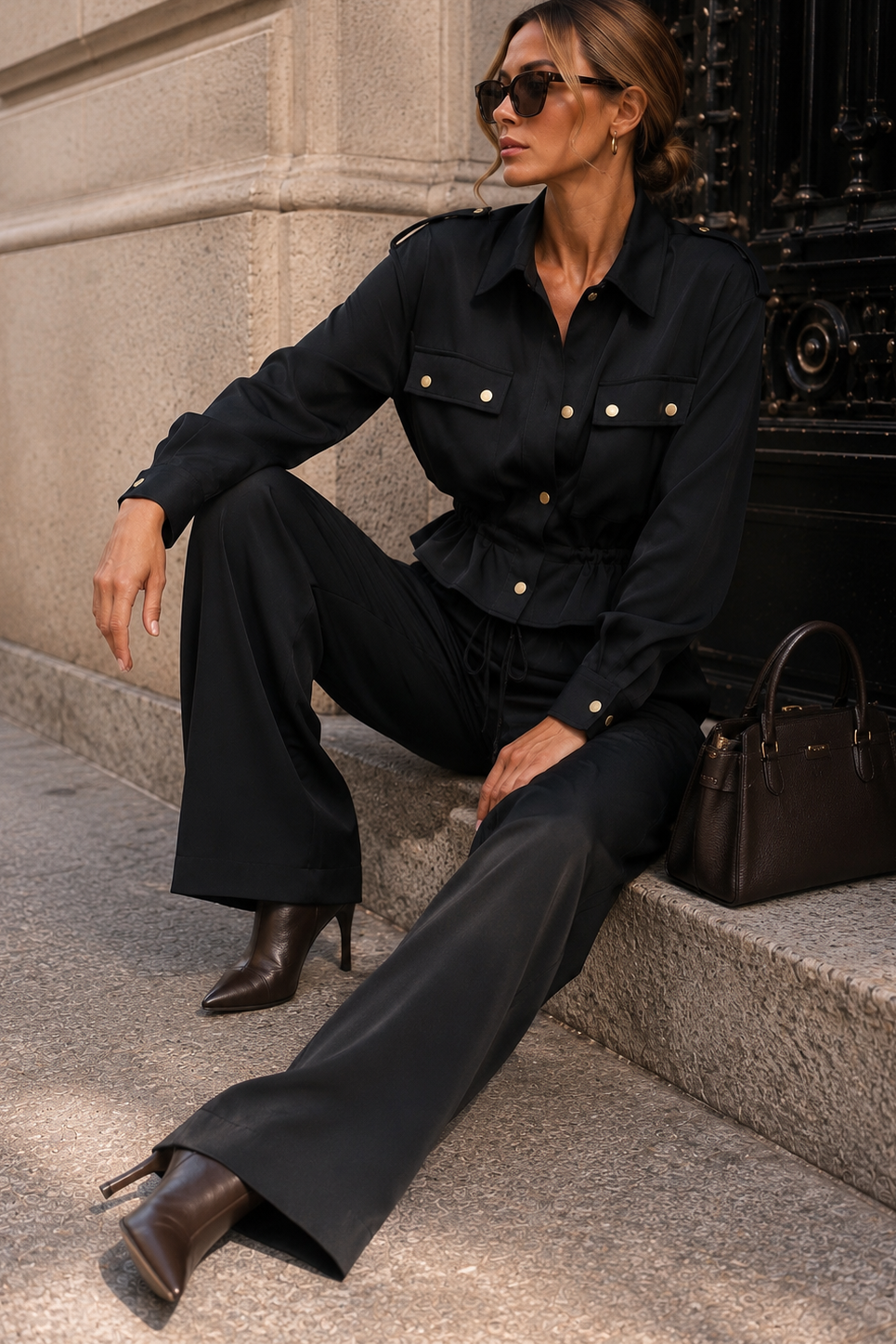 Gabrielle Black Cinched Waist Co Ord