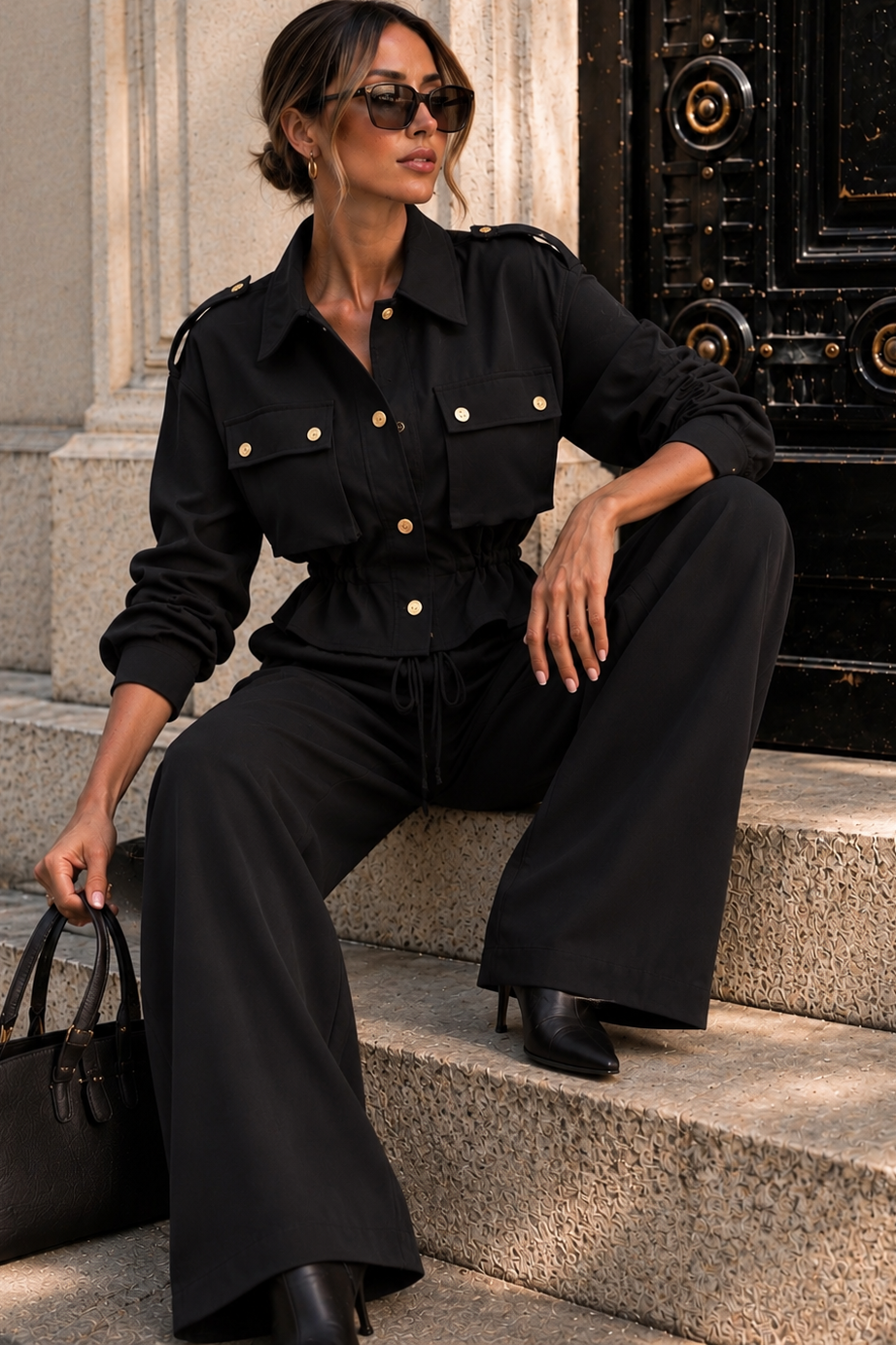 Gabrielle Black Cinched Waist Co Ord