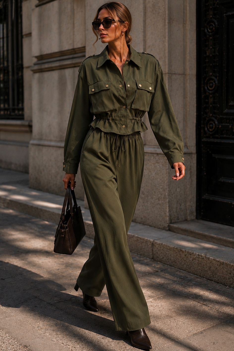 Gabrielle Khaki Cinched Waist Co Ord