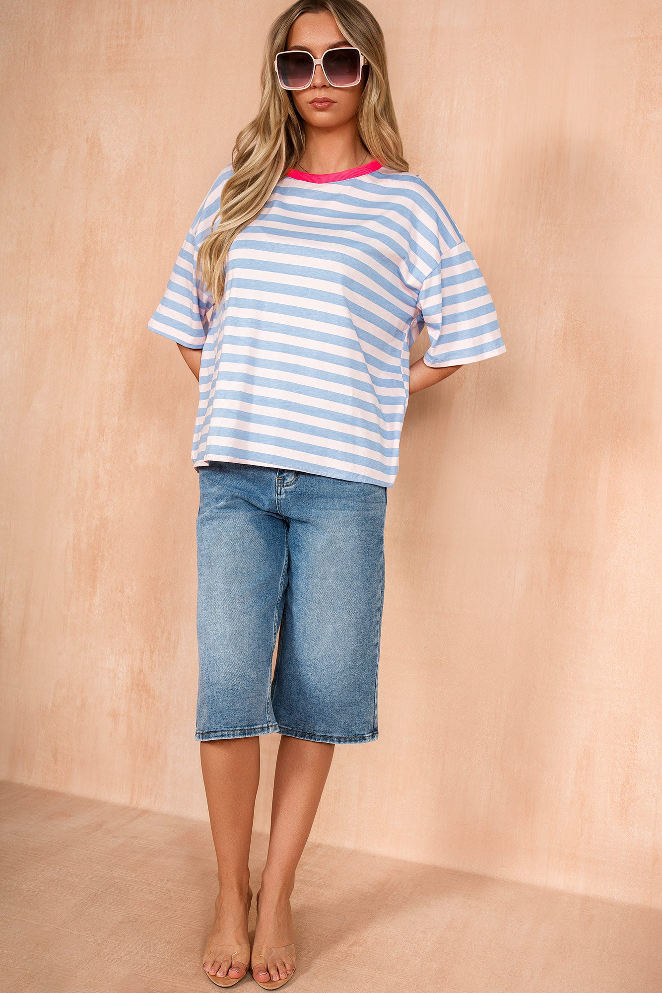 Gemini Blue Cotton Striped T Shirt