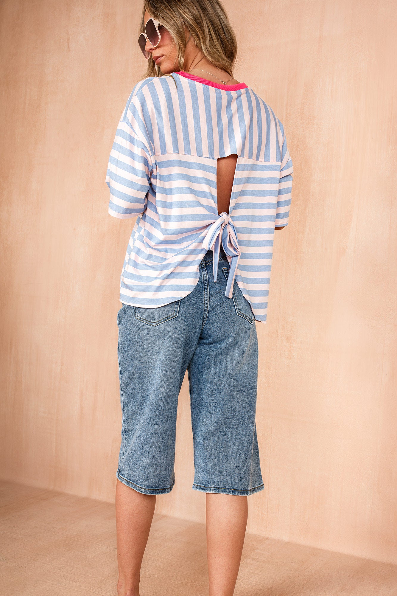 Gemini Blue Cotton Striped T Shirt