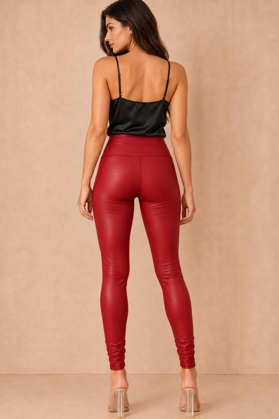 Geneva Red Faux Leather Leggings