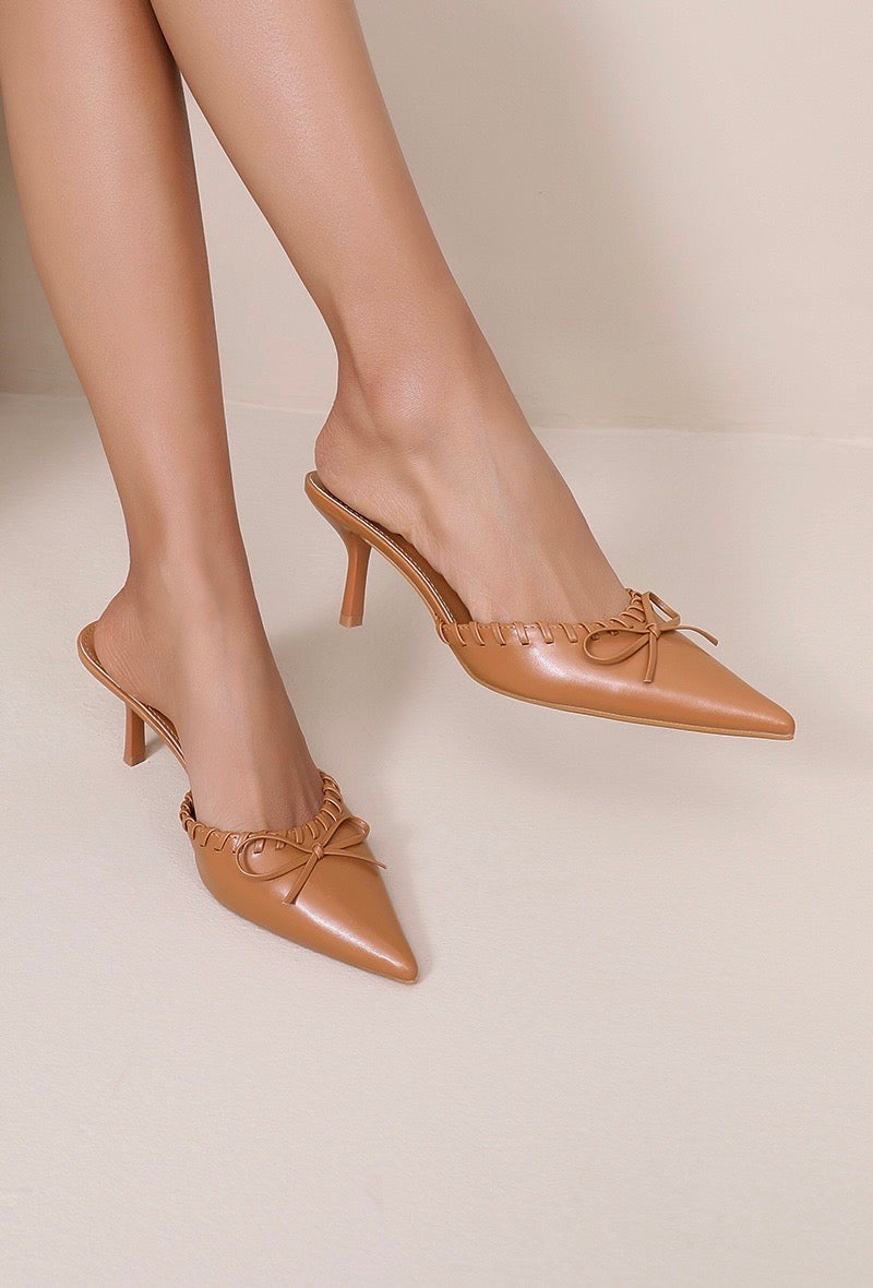 Gertie Camel Bow Kitten Heels