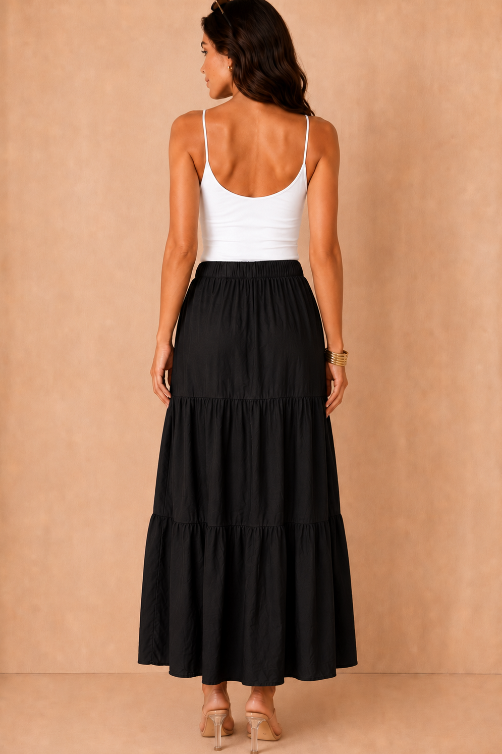 Gigi Black Tiered Boho Maxi Skirt