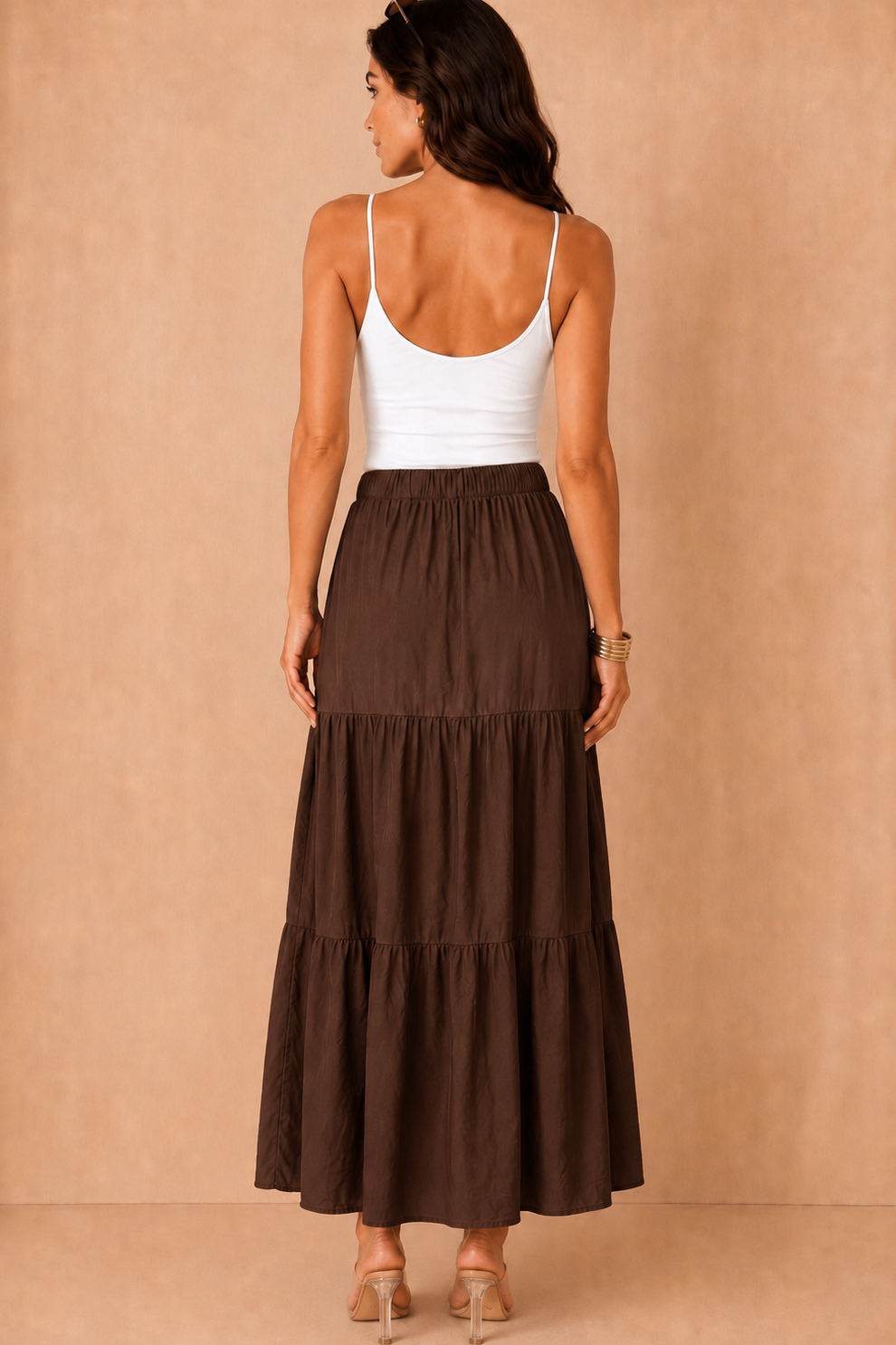 Gigi Chocolate Tiered Boho Maxi Skirt