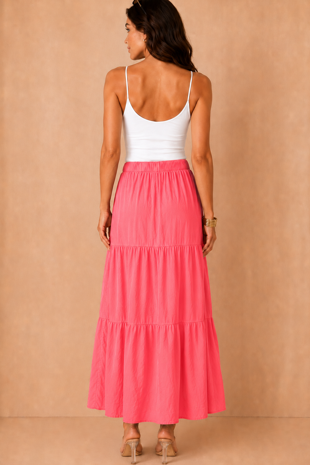 Gigi Pink Tiered Boho Maxi Skirt