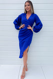 Girl In Mind Elsa Royal Blue Wrap Midi Dress