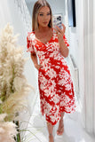 Girl In Mind Maria Red Satin Floral Dress