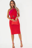 Girl In Mind Sophia Red and Pink Belted Dress