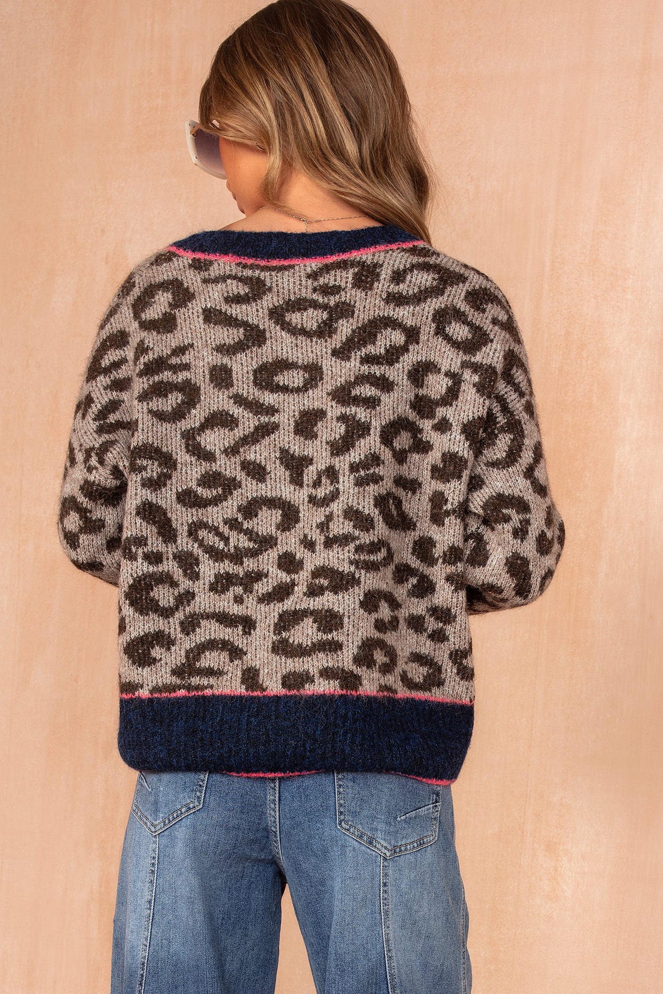 Glenda Navy Knit Leopard Print Jumper