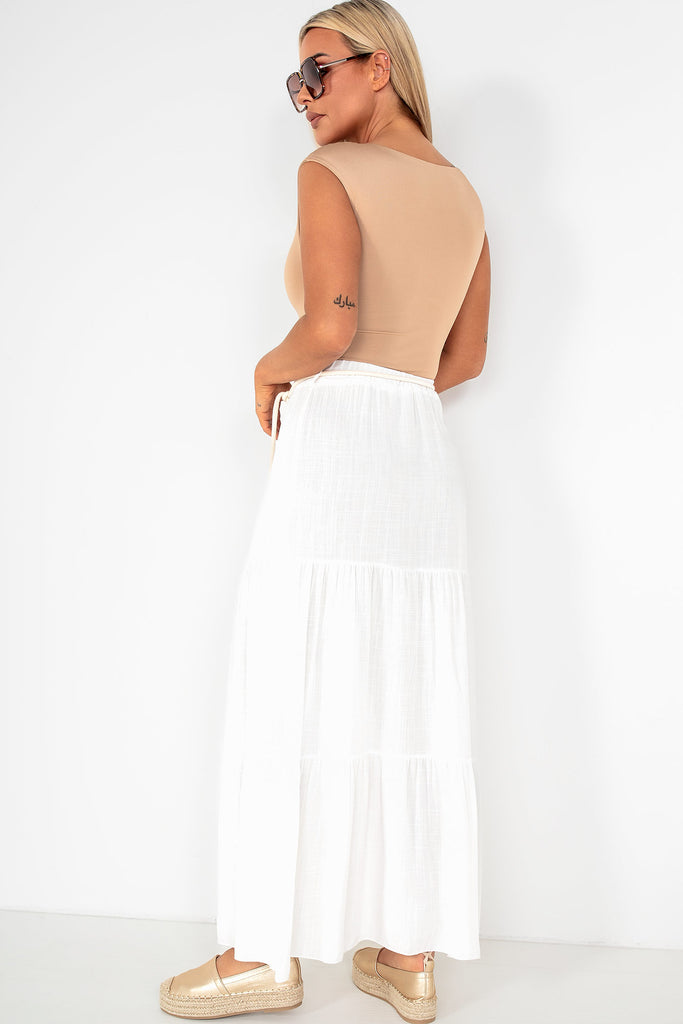 Gracelynn White Tiered Midi Skirt